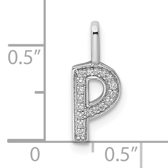 14K White Gold Diamond Letter P Initial Pendant