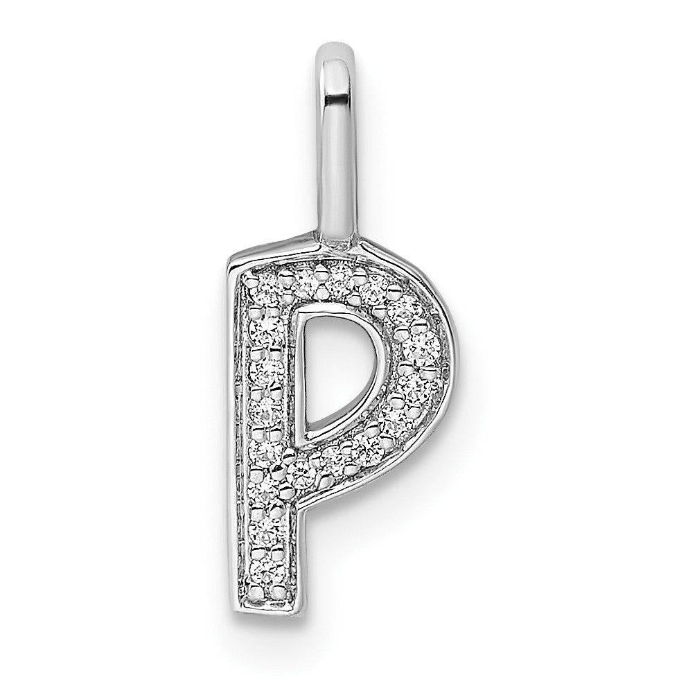 14K White Gold Diamond Letter P Initial Pendant