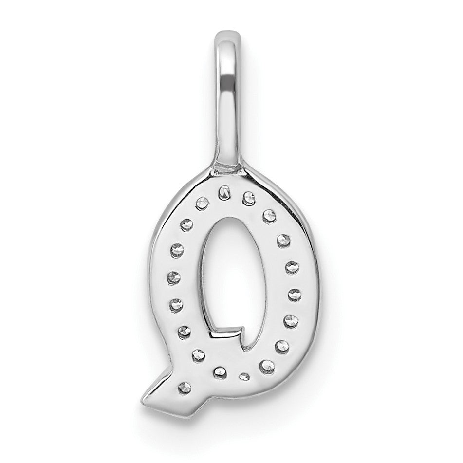 14K White Gold Diamond Letter Q Initial Pendant