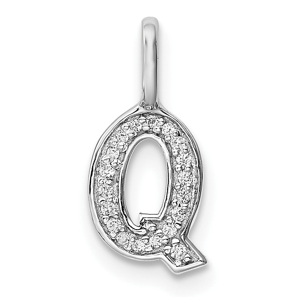 14K White Gold Diamond Letter Q Initial Pendant