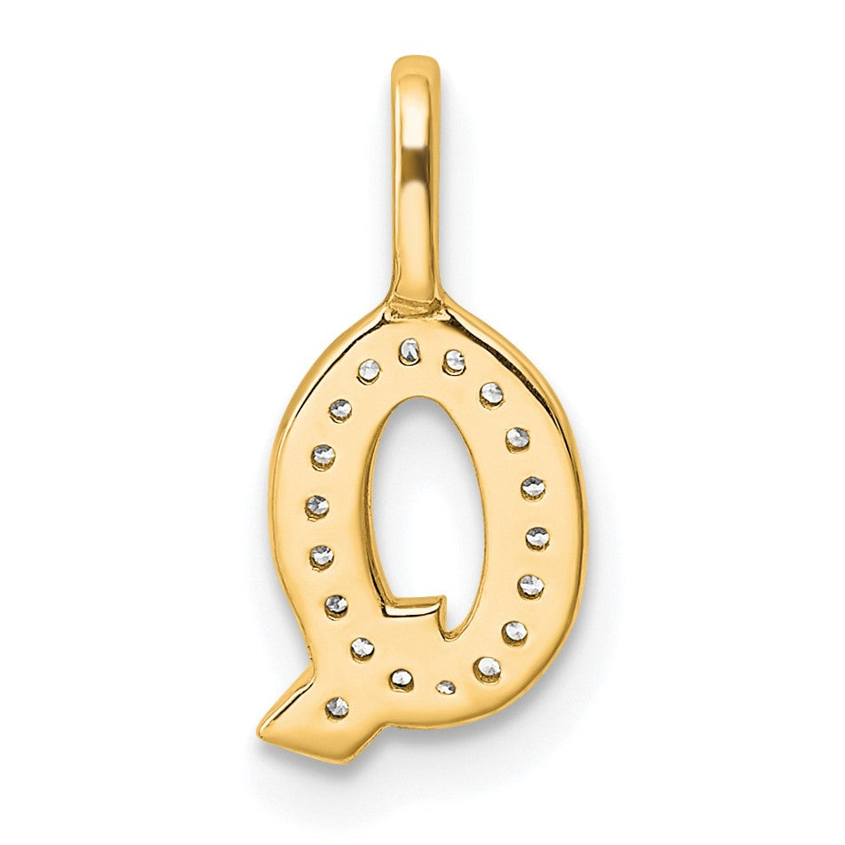 14K  Gold Diamond Letter Q Initial Pendant