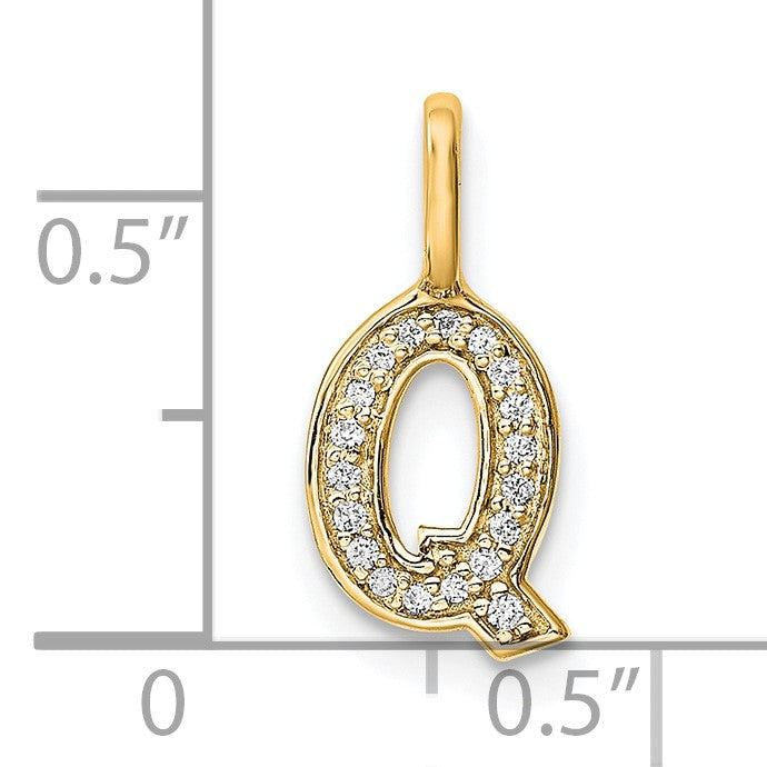 14K  Gold Diamond Letter Q Initial Pendant