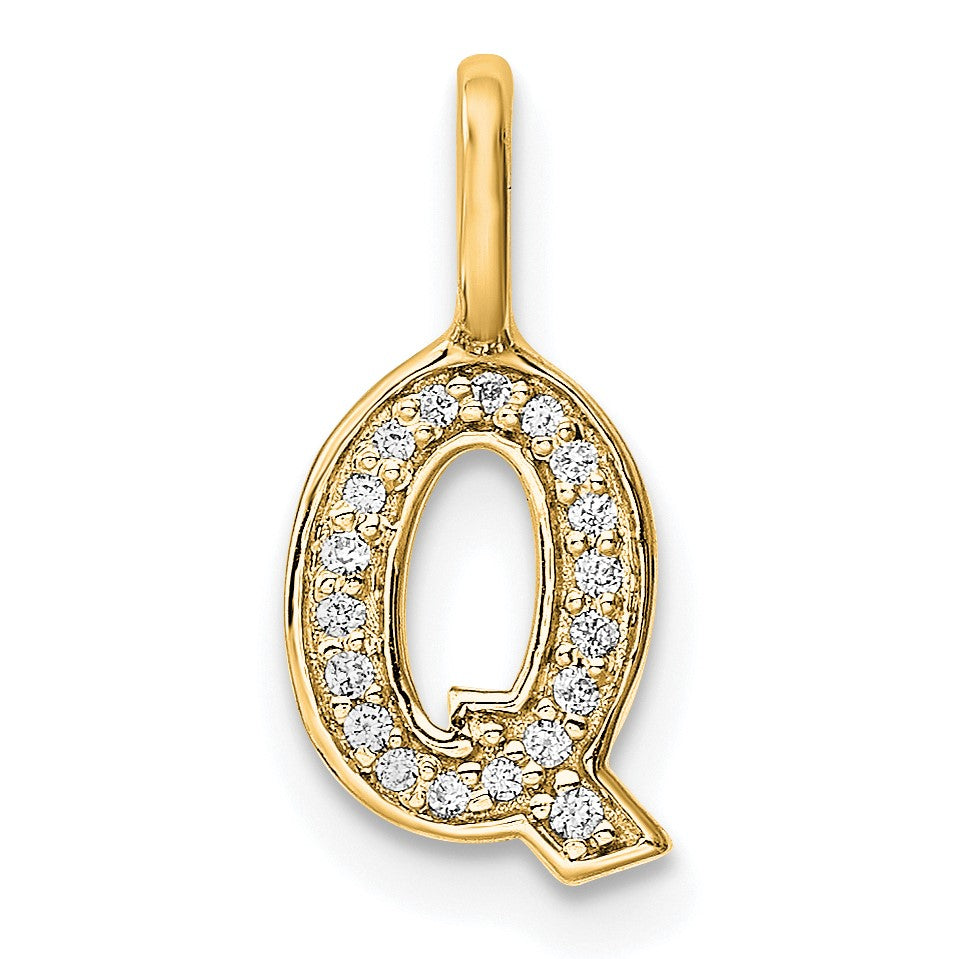 14K  Gold Diamond Letter Q Initial Pendant