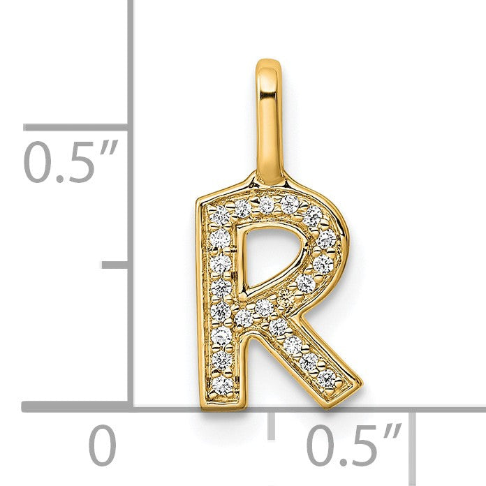 14K  Gold Diamond Letter R Initial Pendant