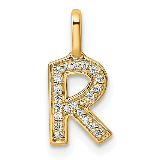 14K  Gold Diamond Letter R Initial Pendant