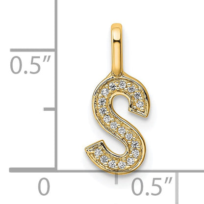 14K  Gold Diamond Letter S Initial Pendant