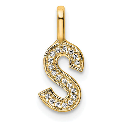 14K  Gold Diamond Letter S Initial Pendant