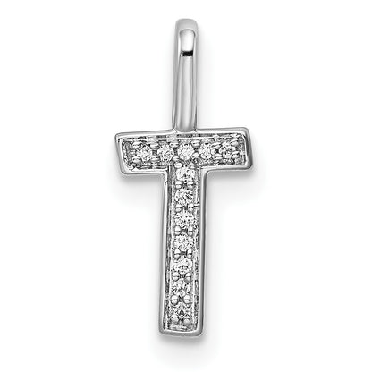 14K White Gold Diamond Letter T Initial Pendant