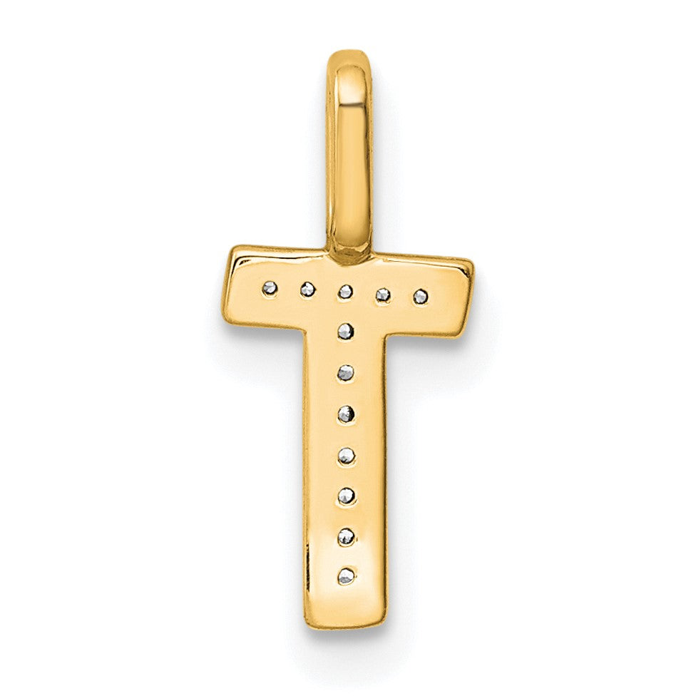 14K  Gold Diamond Letter T Initial Pendant