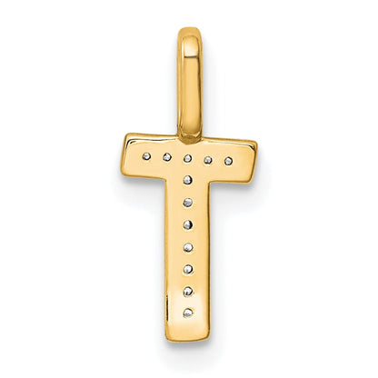14K  Gold Diamond Letter T Initial Pendant