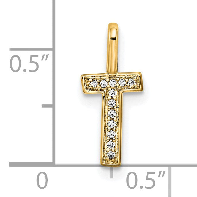 14K  Gold Diamond Letter T Initial Pendant