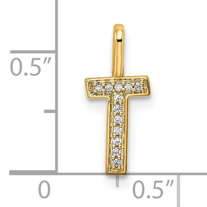 14K  Gold Diamond Letter T Initial Pendant