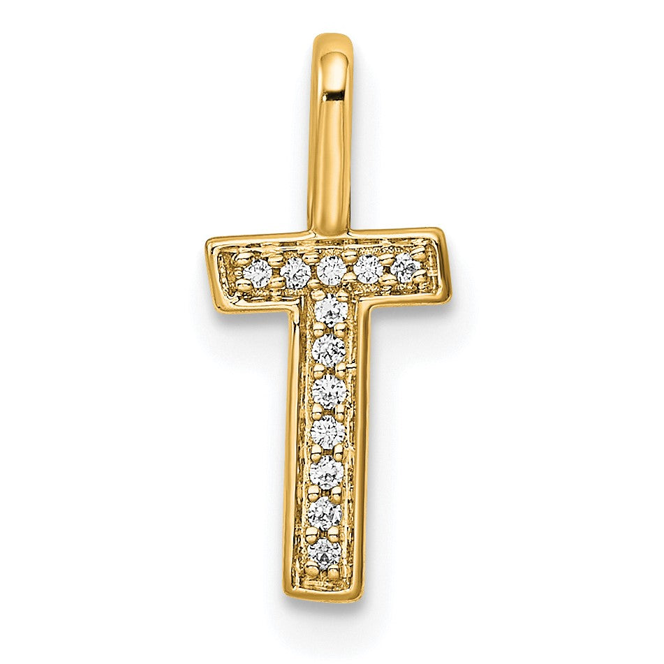 14K  Gold Diamond Letter T Initial Pendant