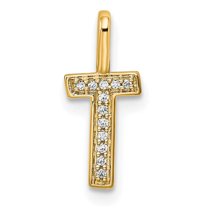 14K  Gold Diamond Letter T Initial Pendant