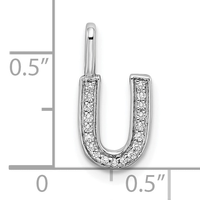 14K White Gold Diamond Letter U Initial Pendant