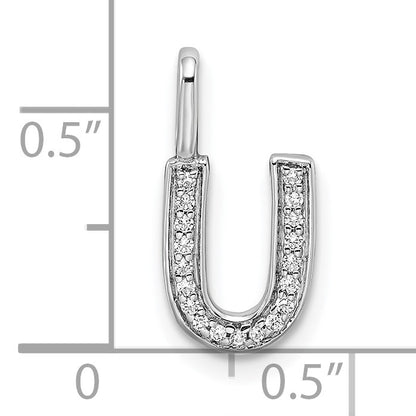 14K White Gold Diamond Letter U Initial Pendant