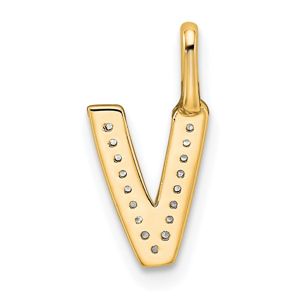 14K  Gold Diamond Letter V Initial Pendant