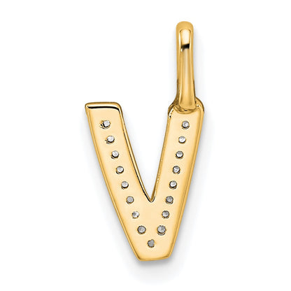 14K  Gold Diamond Letter V Initial Pendant