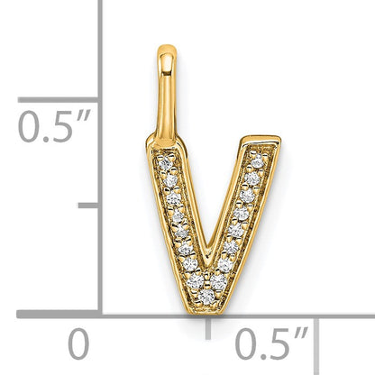 14K  Gold Diamond Letter V Initial Pendant