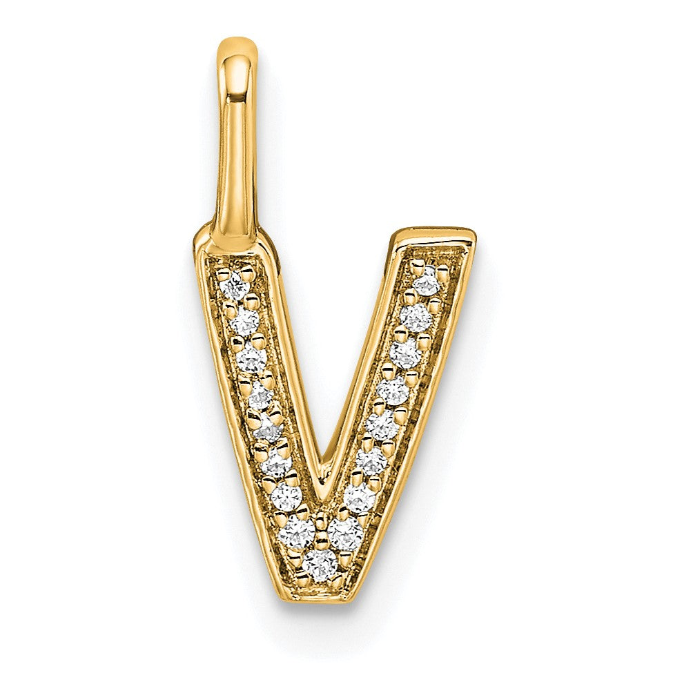 14K  Gold Diamond Letter V Initial Pendant