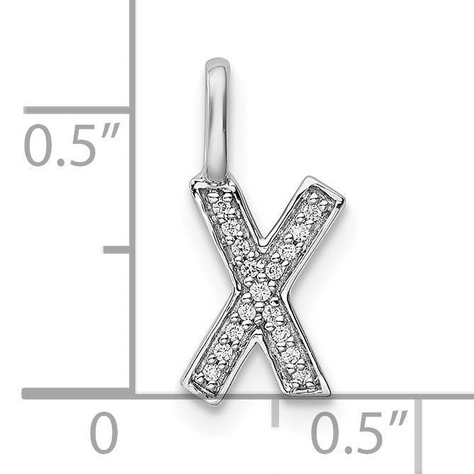 14K White Gold Diamond Letter X Initial Pendant
