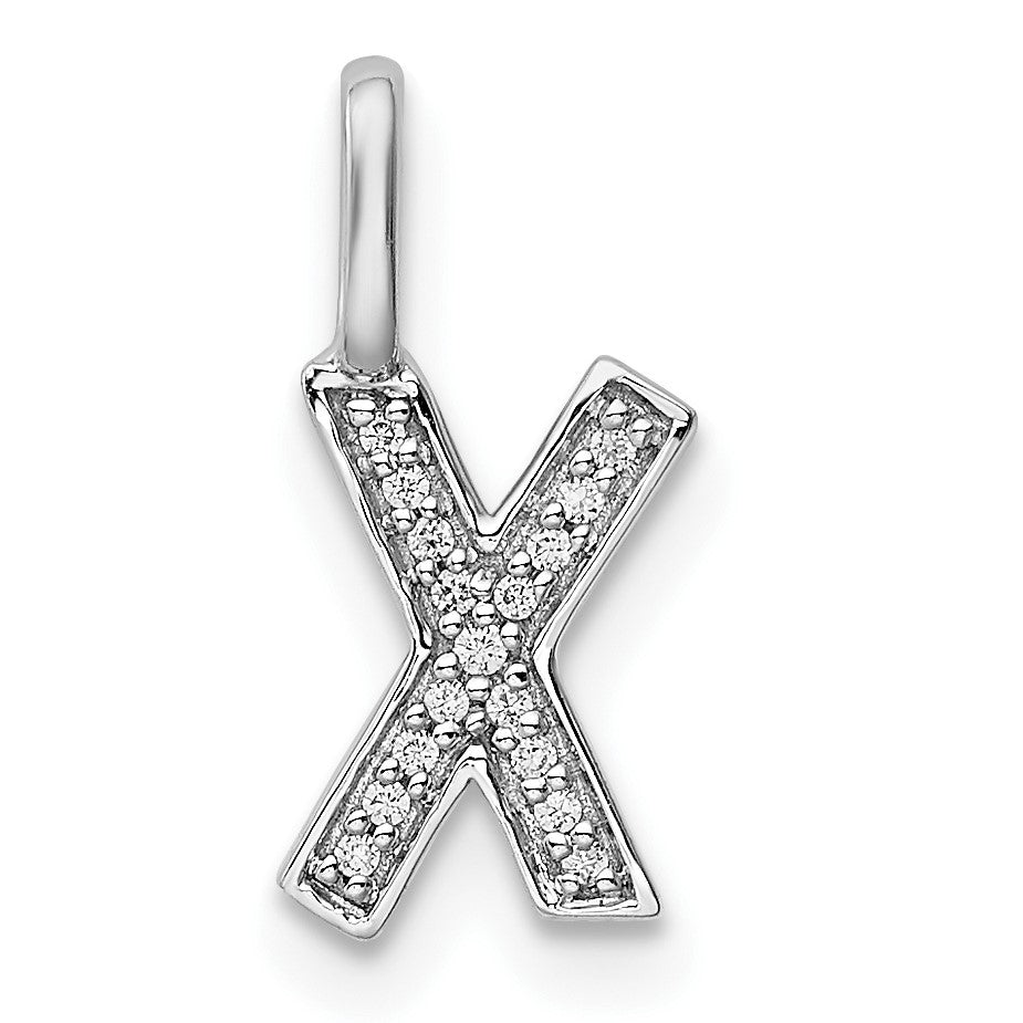 14K White Gold Diamond Letter X Initial Pendant