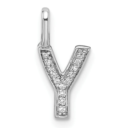 14K White Gold Diamond Letter Y Initial Pendant