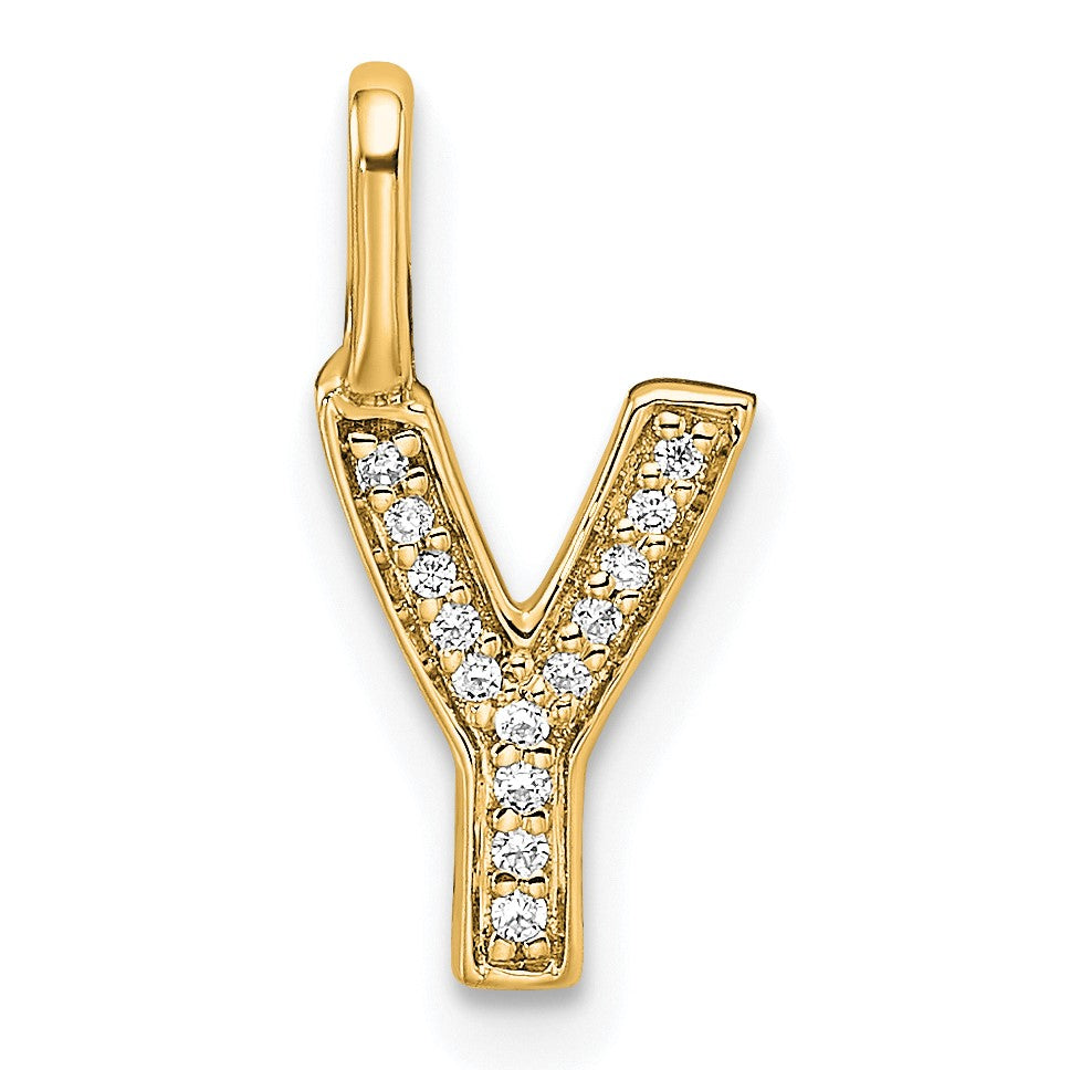 14K  Gold Diamond Letter Y Initial Pendant