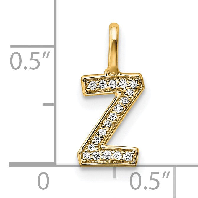14K Yellow Gold Diamond Letter Z Initial Pendant
