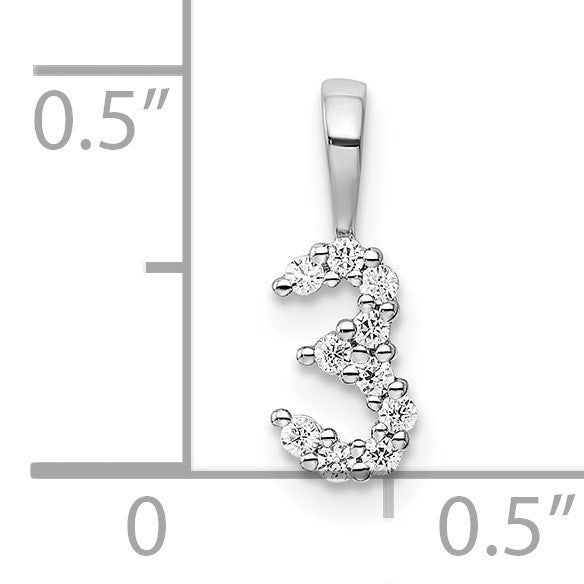 14k White Gold Diamond Number 3 Pendant