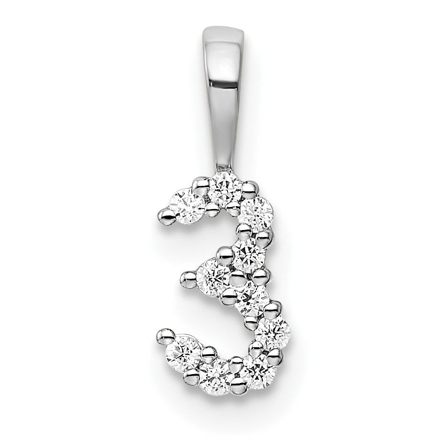 14k White Gold Diamond Number 3 Pendant