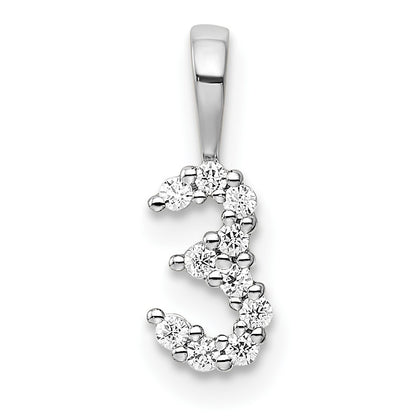 14k White Gold Diamond Number 3 Pendant