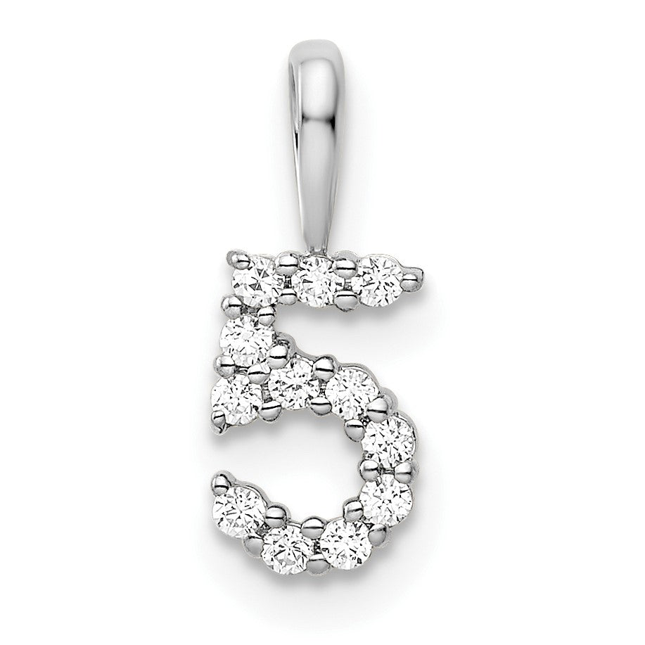 14k White Gold Diamond Number 5 Pendant