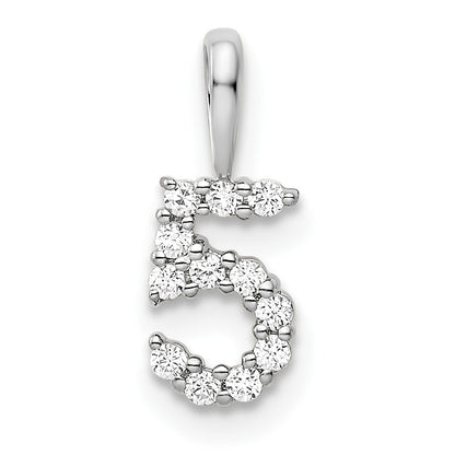 14k White Gold Diamond Number 5 Pendant