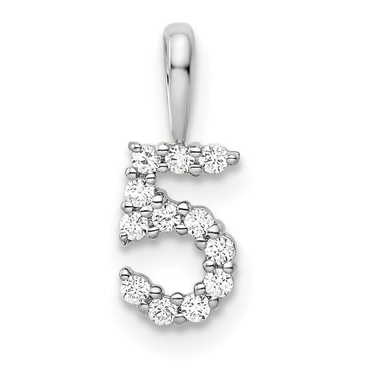 14k White Gold Diamond Number 5 Pendant