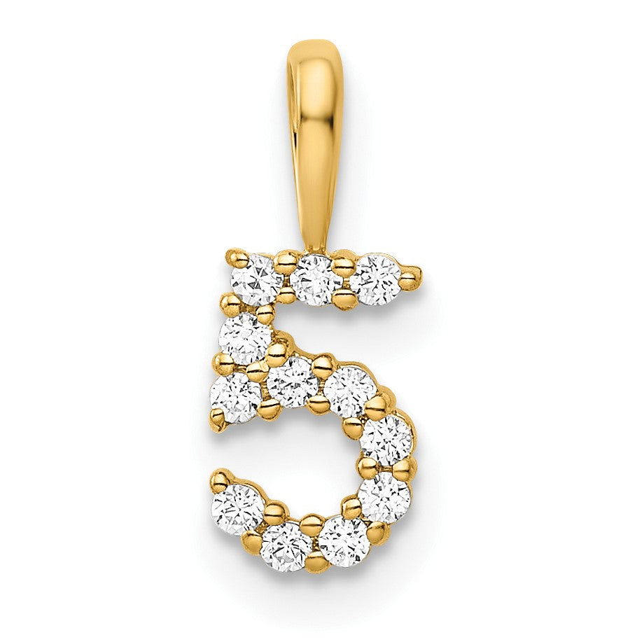 14K Diamond Number 5 Pendant