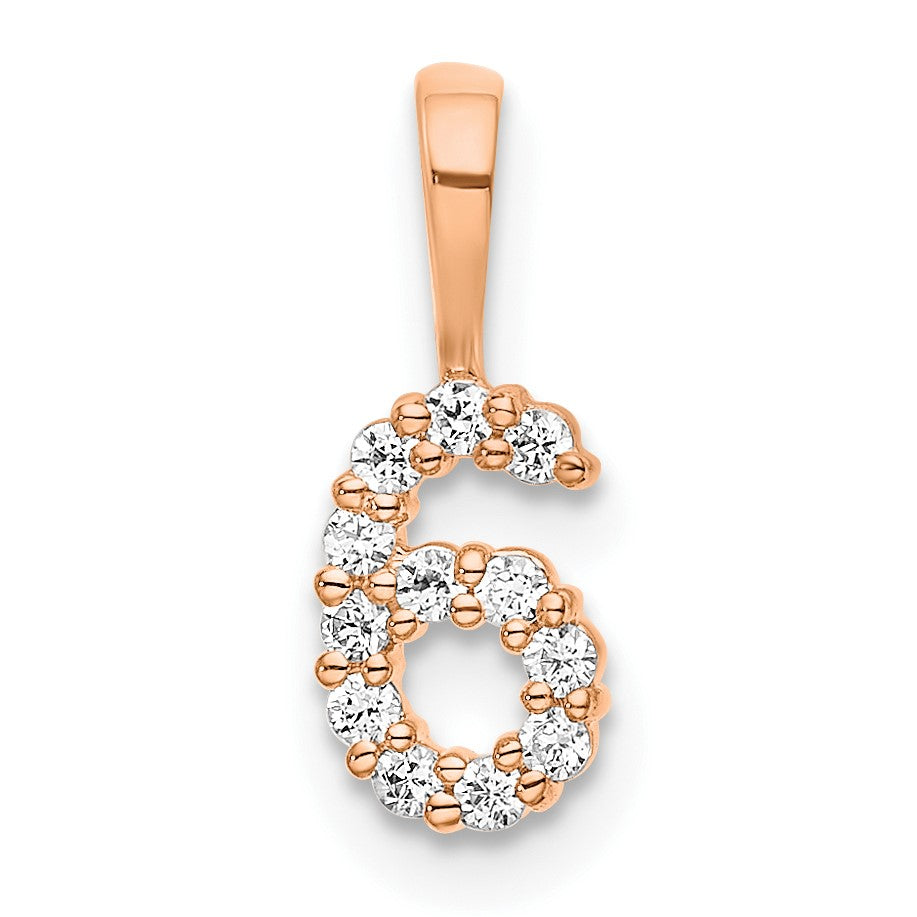 14k Rose Gold Diamond Number 6 Pendant