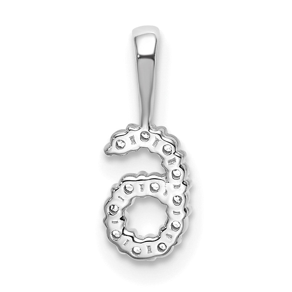 14k White Gold Diamond Number 6 Pendant