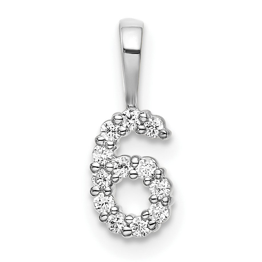14k White Gold Diamond Number 6 Pendant