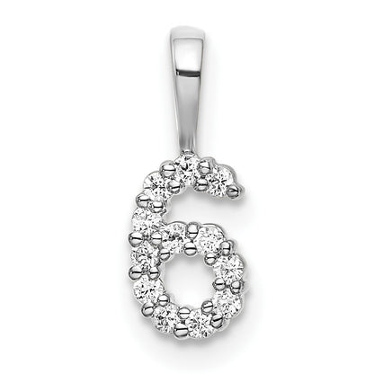 14k White Gold Diamond Number 6 Pendant