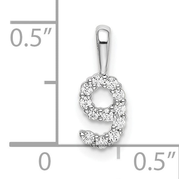 14k White Gold Diamond Number 9 Pendant