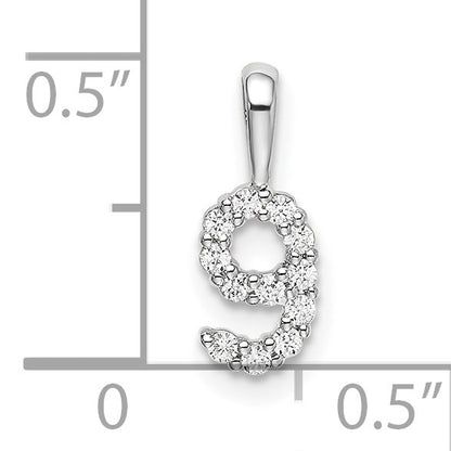14k White Gold Diamond Number 9 Pendant