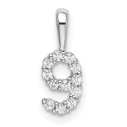14k White Gold Diamond Number 9 Pendant