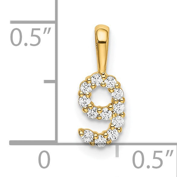 14K Diamond Number 9 Pendant