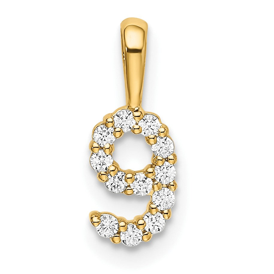 14K Diamond Number 9 Pendant