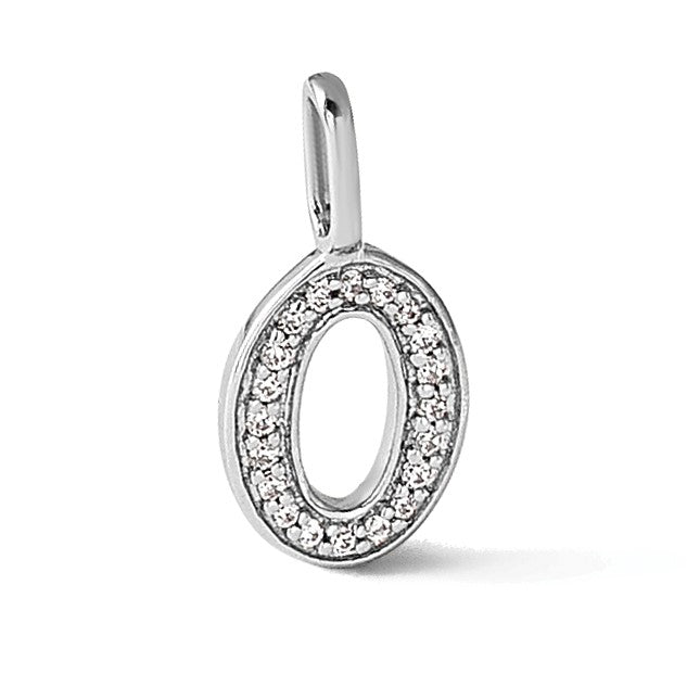 14K White Gold  Diamond Initial O Dog Tag Charm