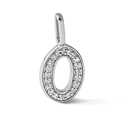 14K White Gold  Diamond Initial O Dog Tag Charm