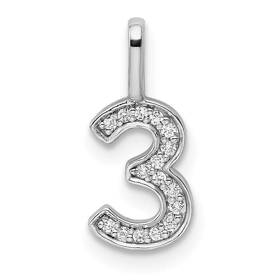 14k White Gold Diamond Number 3 Pendant