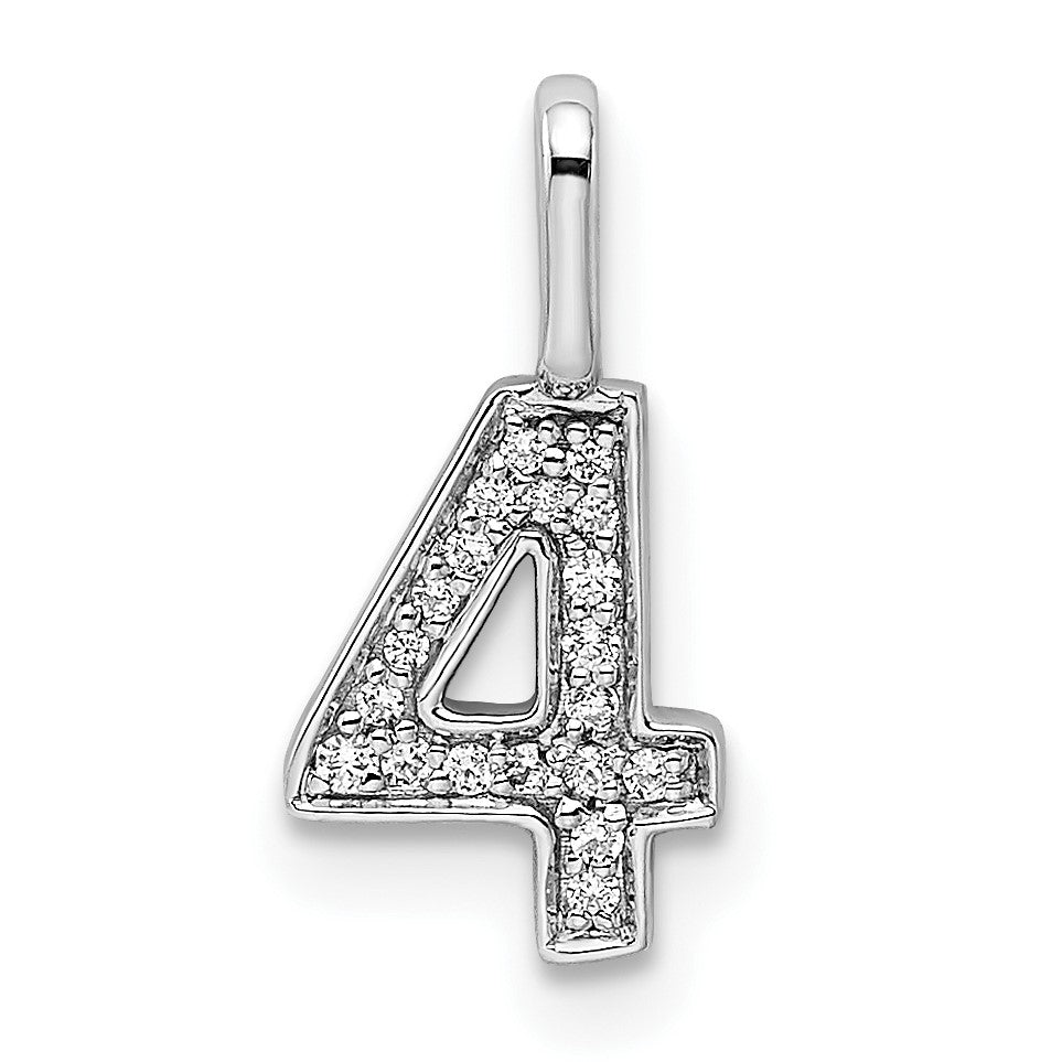 14k White Gold Diamond Number 4 Pendant