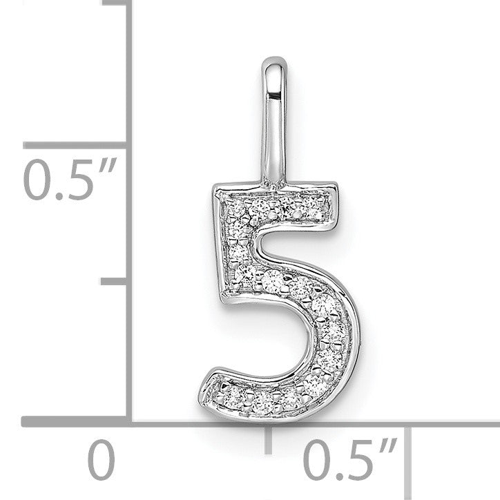 14k White Gold Diamond Number 5 Pendant